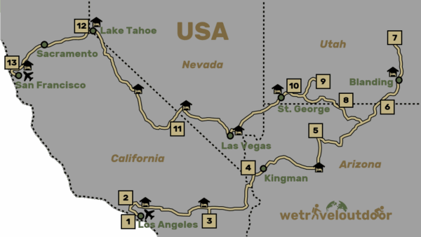 USA South West travel map by wetraveloutdoor
